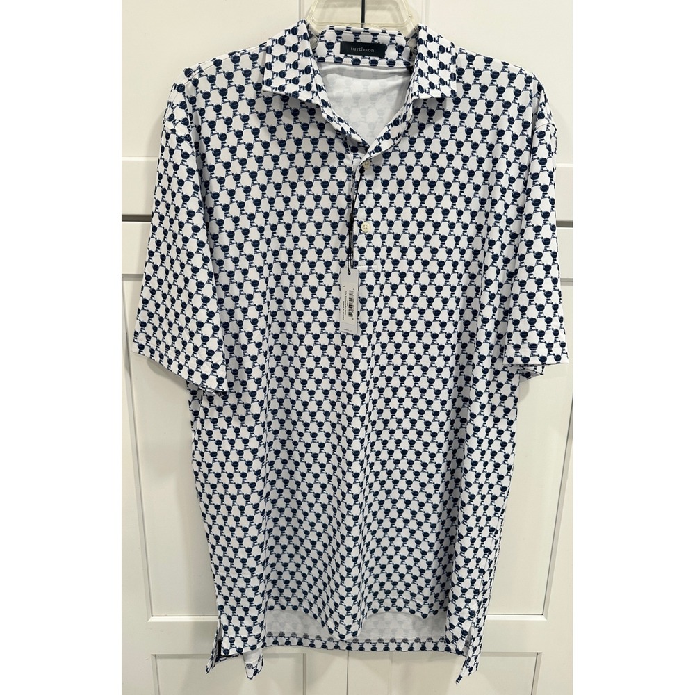 Turtleson Greer Performance Polo Mens Large White Grill‎ Print NWT